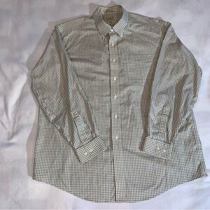 LL Bean Wrinkle Resistant Check Plaid Shirt Men’s XL White Brown Button Down